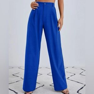 High Waist Wide Leg Pleated Pants - Blue